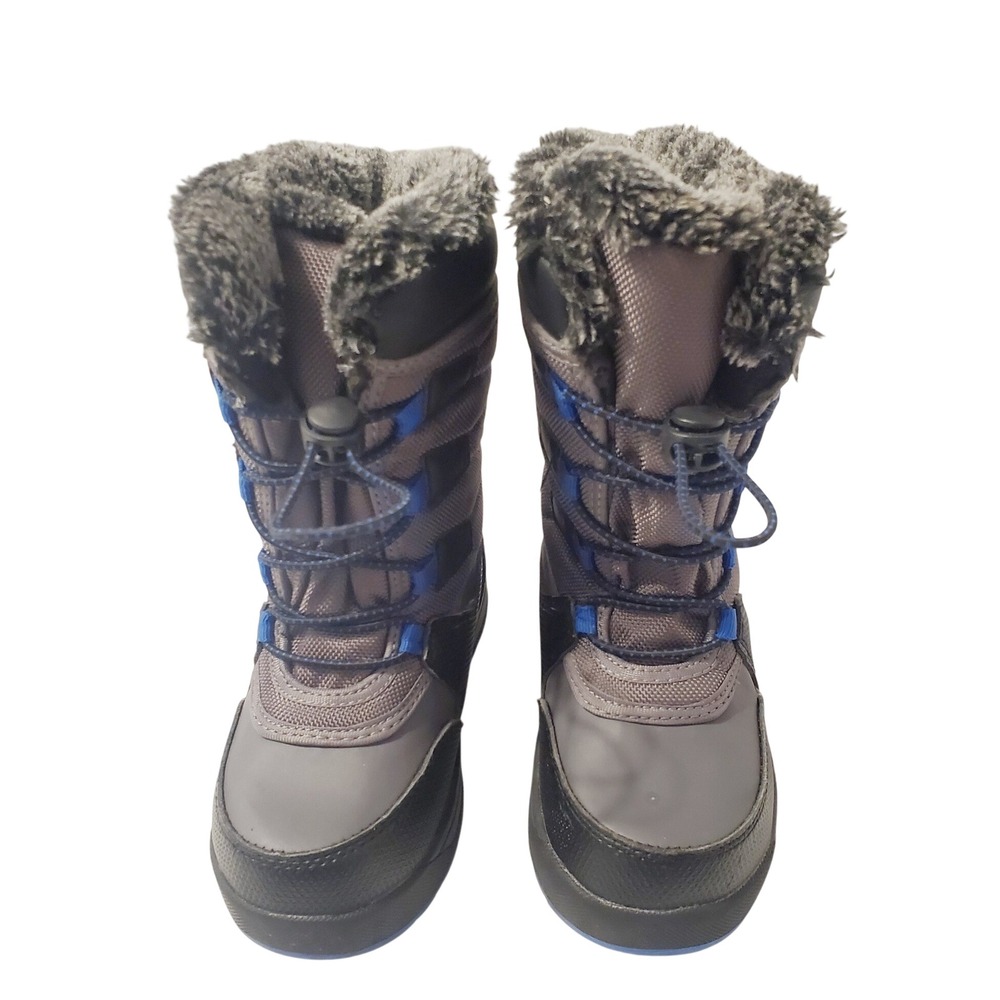 Wonder Nation Kids Sz 10 Gray Black Blue Thinsulate Faux Fur Winter Boots